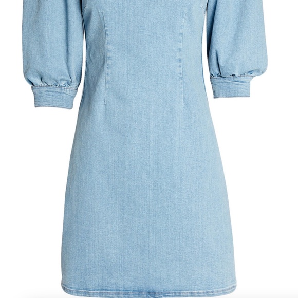 GANNI Light Blue Denim Jeans Shift Dress w/ Puff Sleeves Sz 12 US (NWOT) - Picture 2 of 12